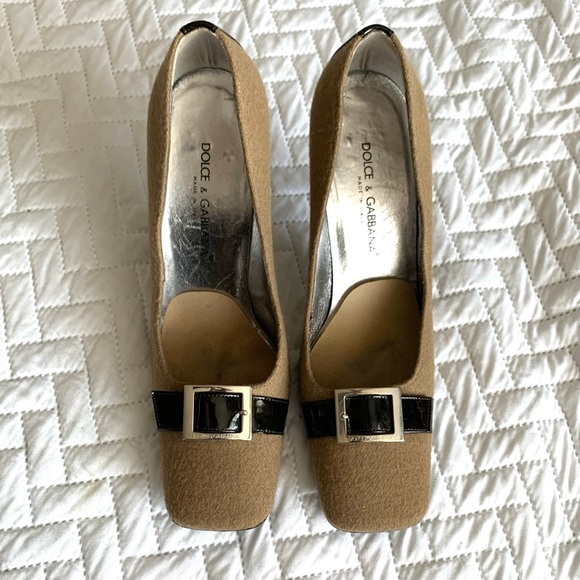 Dolce & Gabbana Vintage brown & tan wool square toe pumps, 6 - Picture 14 of 16